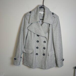 New York & company Men's Trench coat grey double-breasted wool,poly,rayon blend.